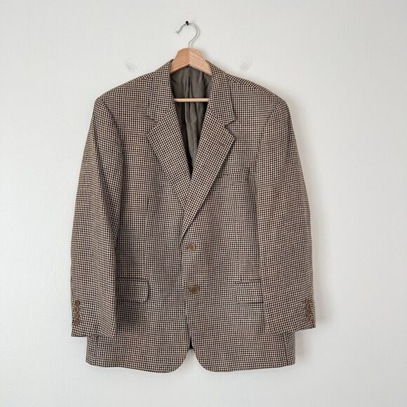 VALENTINO UOMO Made in Italy VTG Houndstooth Silk Wool Blazer Jacket Size 42 S - Picture 1 of 10
